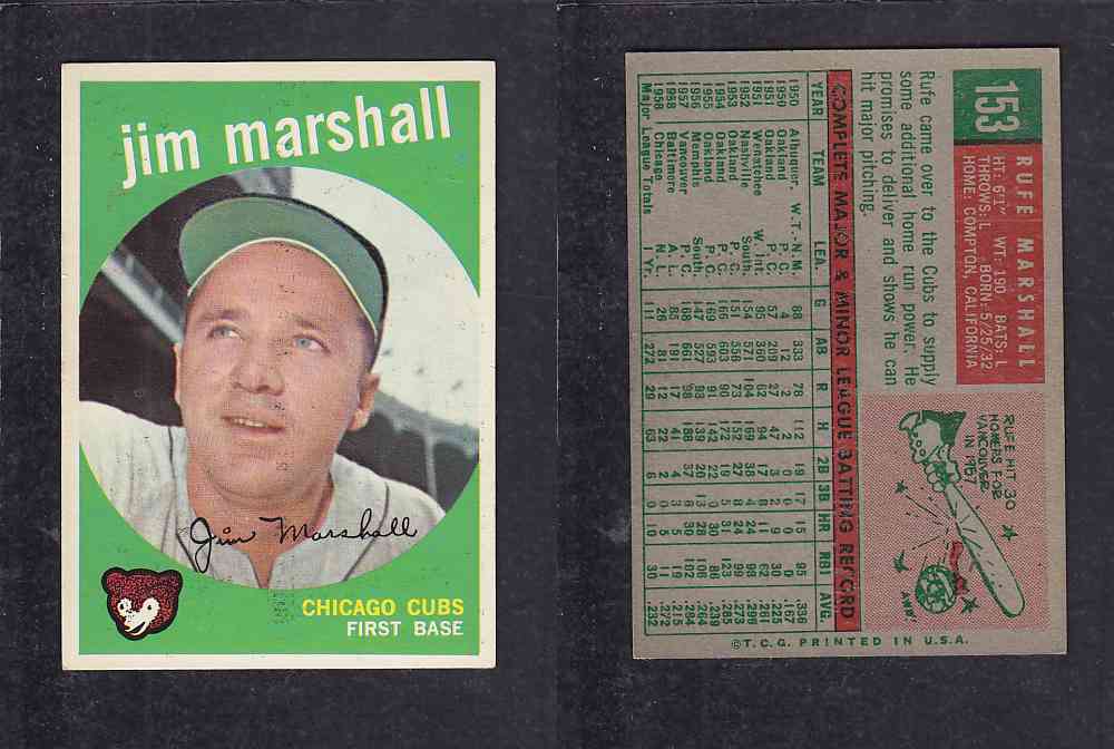 1959 TOPPS BASEBALL CARD #153    J.MARSHAL photo