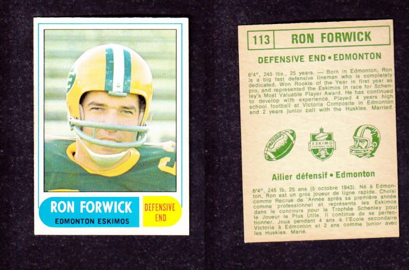 1968 CFL O-PEE-CHEE FOOTBALL CARD #113 R. FORWICK photo