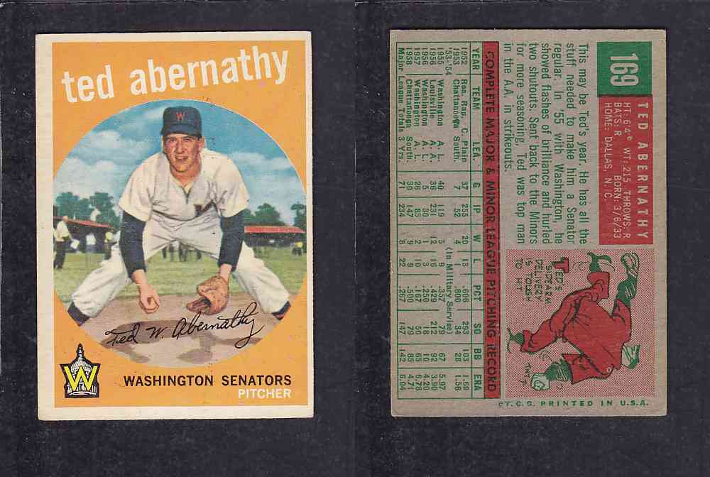 1959 TOPPS BASEBALL CARD #169   T. ABERNATHY photo