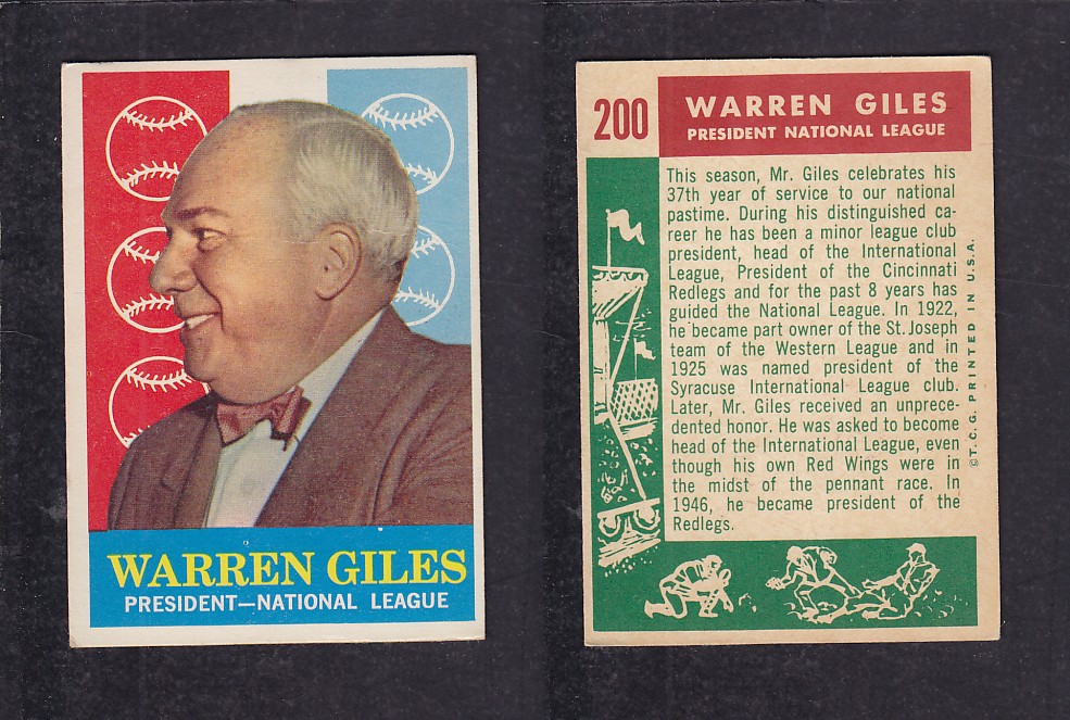 1959 TOPPS BASEBALL CARD #200   W. GILES photo