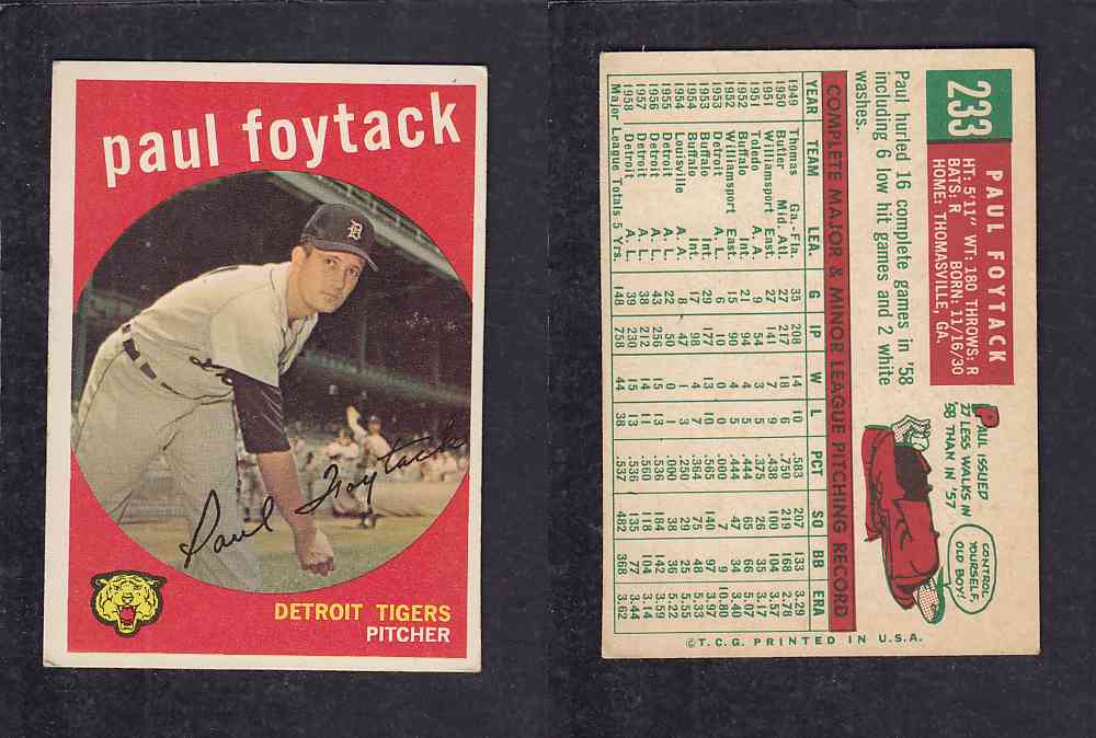 1959 TOPPS BASEBALL CARD #233  P. FOYTACK photo