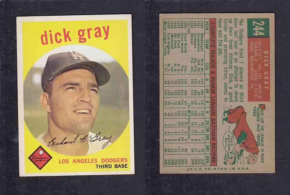1959 TOPPS BASEBALL CARD #244  D. GRAY photo