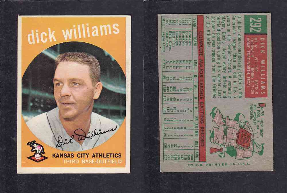 1959 TOPPS BASEBALL CARD #292    D. WILLIAMS photo