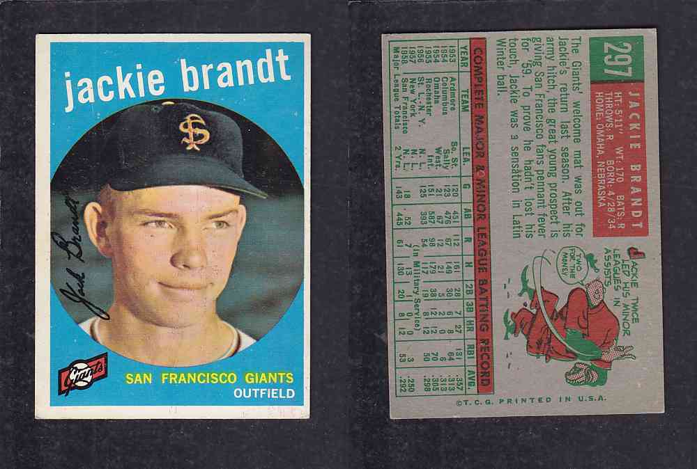 1959 TOPPS BASEBALL CARD #297  J. BRANDT photo