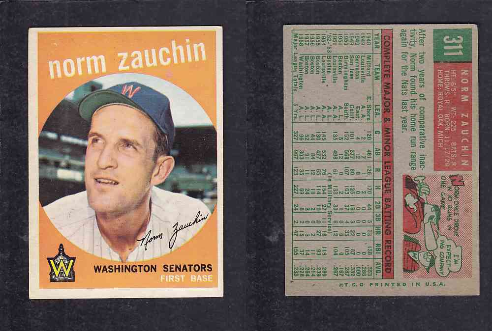 1959 TOPPS BASEBALL CARD #311  N. ZAUCHIN photo