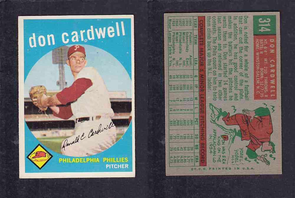 1959 TOPPS BASEBALL CARD #314   D. CARDWELL photo