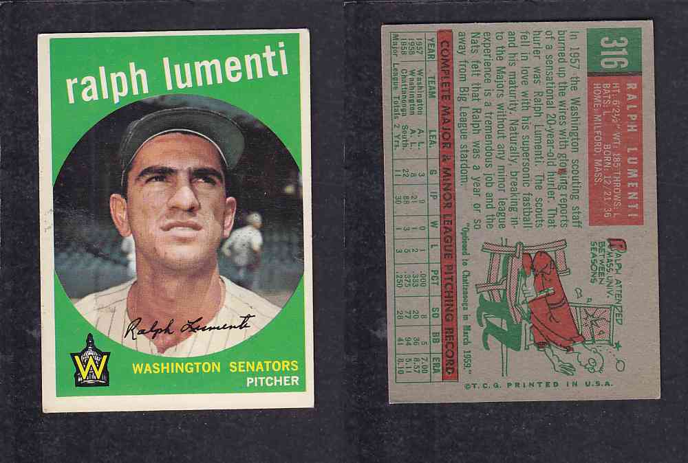 1959 TOPPS BASEBALL CARD #316  R. LUMENTI photo