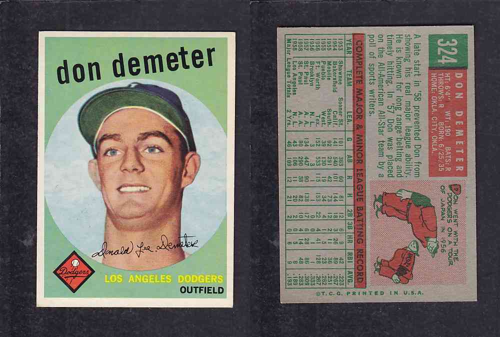 1959 TOPPS BASEBALL CARD #324  D. DEMETER photo