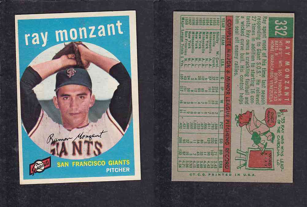 1959 TOPPS BASEBALL CARD #332   R. MONZANT photo