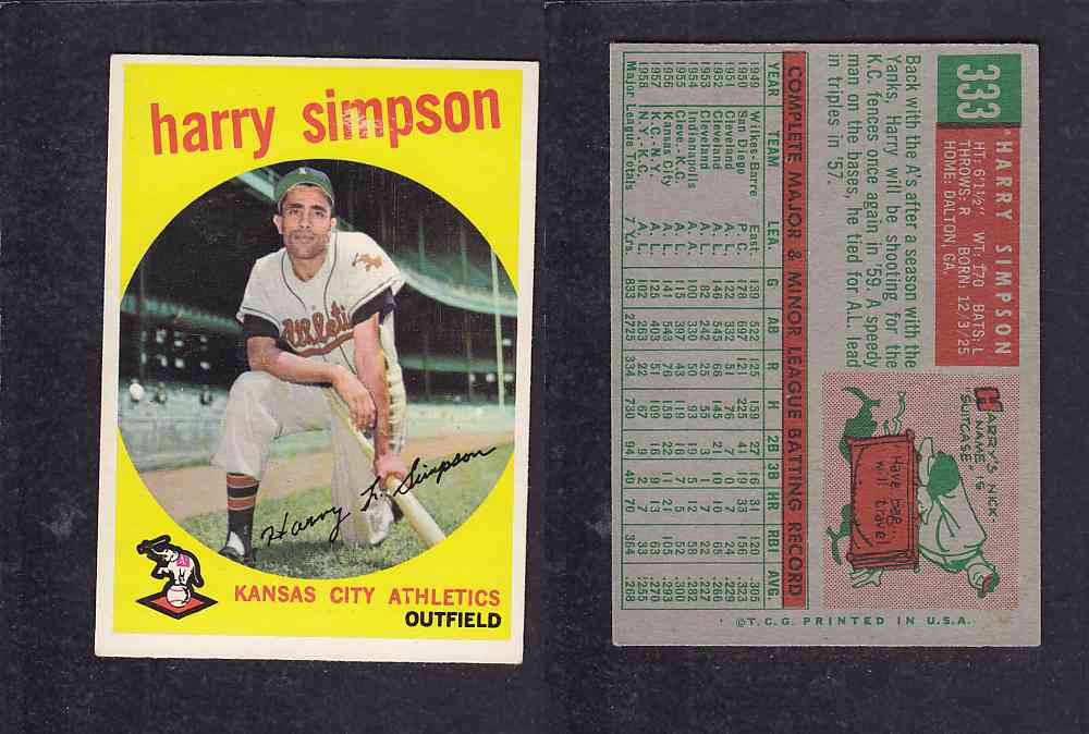 1959 TOPPS BASEBALL CARD #333   H. SIMPSON photo