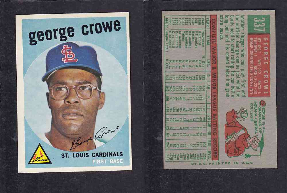 1959 TOPPS BASEBALL CARD #337   G. CROWE photo