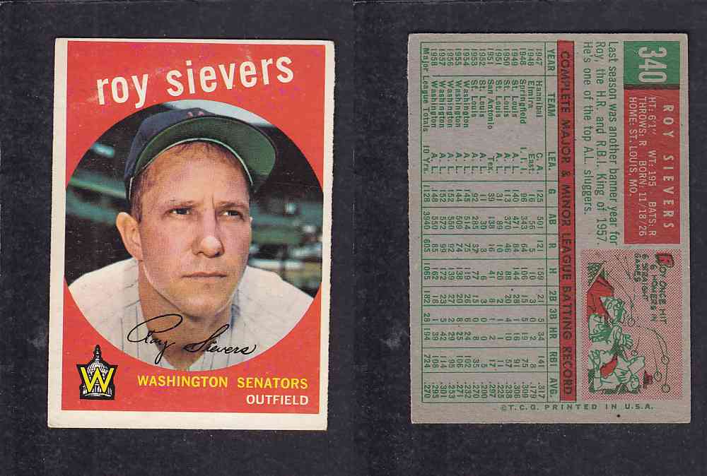 1959 TOPPS BASEBALL CARD #340   R. SIEVERS photo