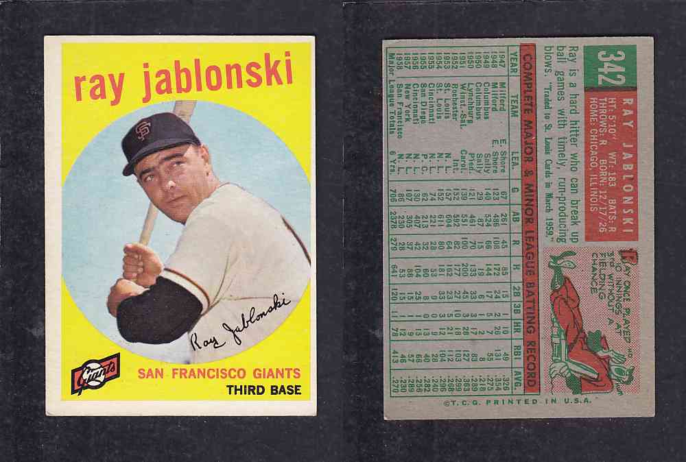 1959 TOPPS BASEBALL CARD #342   R. JABLONSKI photo