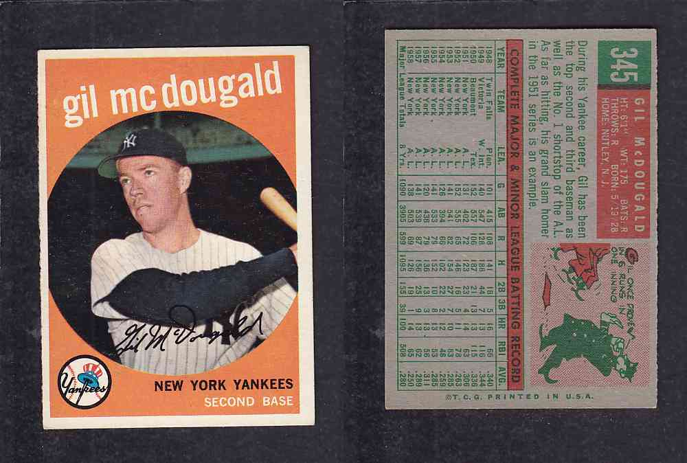 1959 TOPPS BASEBALL CARD #345   G. McDOUGALD photo