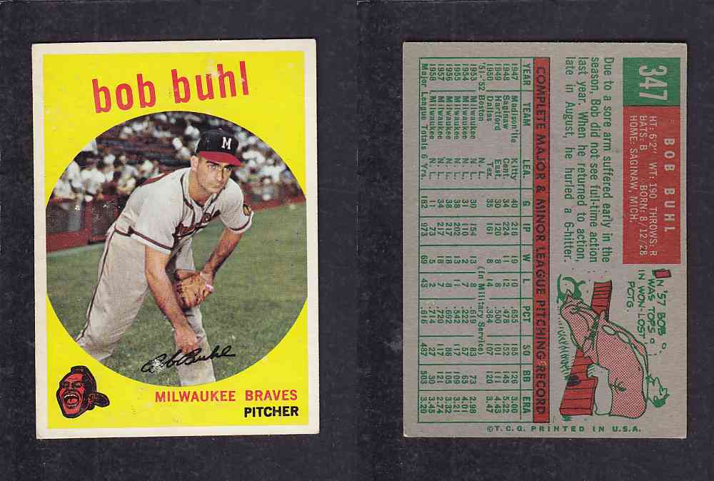 1959 TOPPS BASEBALL CARD #347   B. BUHL photo