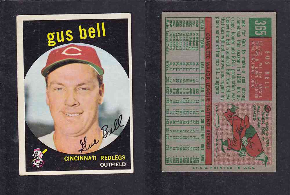 1959 TOPPS BASEBALL CARD #365  G. BELL photo
