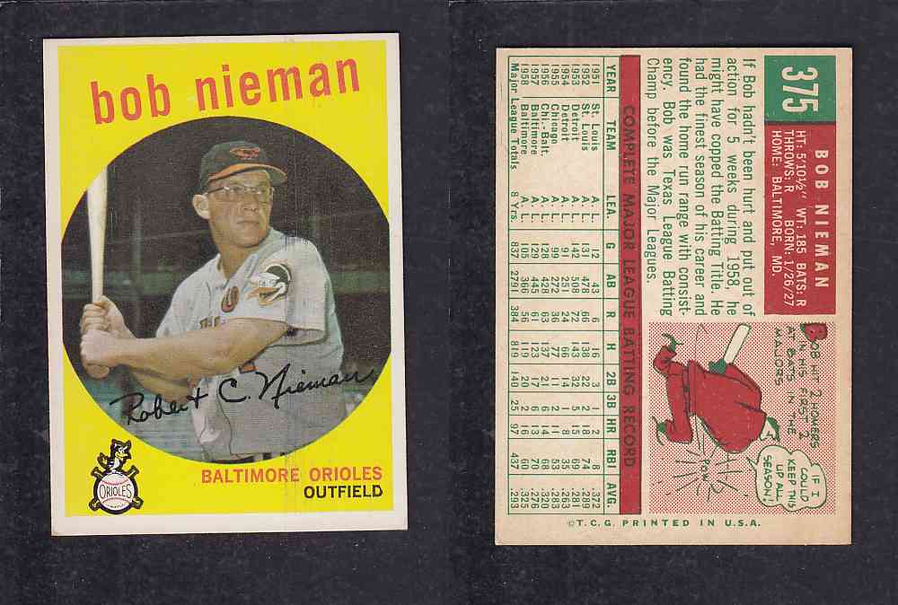 1959 TOPPS BASEBALL CARD #375   B. NIEMAN photo