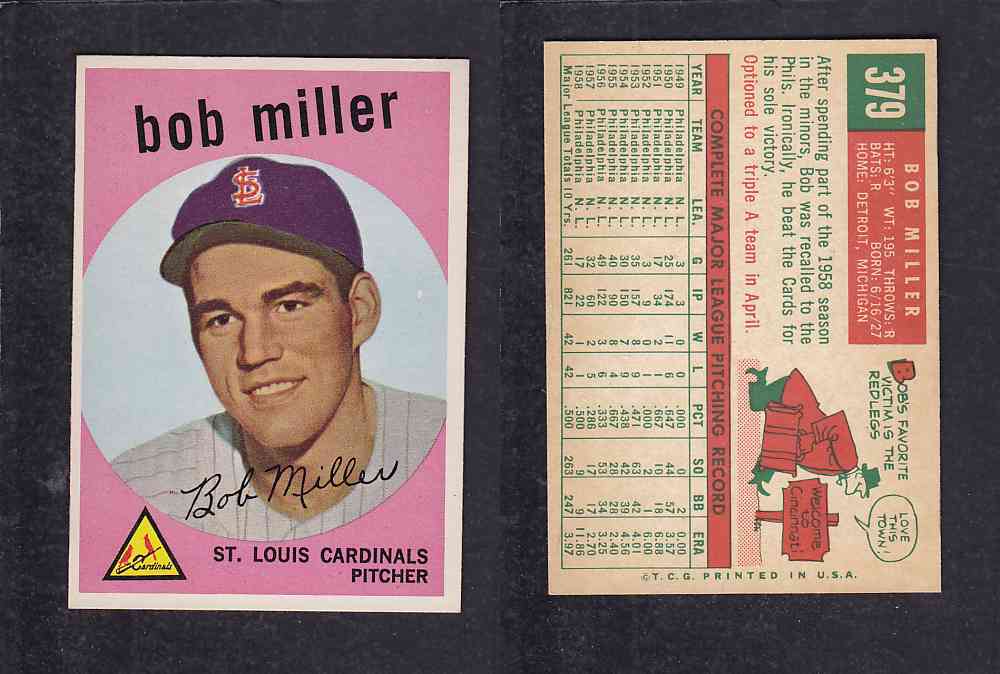 1959 TOPPS BASEBALL CARD #379   B. MILLER photo