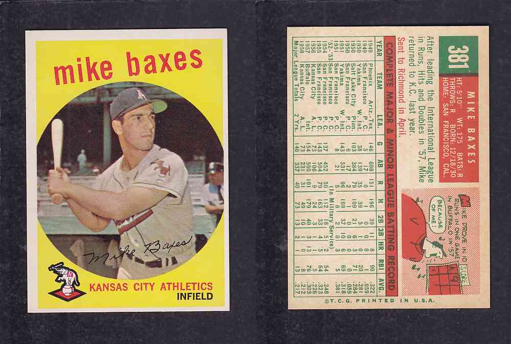 1959 TOPPS BASEBALL CARD #381   M. BAXES photo