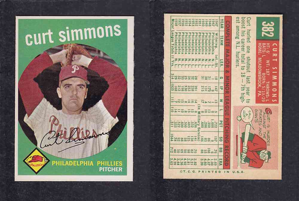 1959 TOPPS BASEBALL CARD #382   C. SIMMONS photo