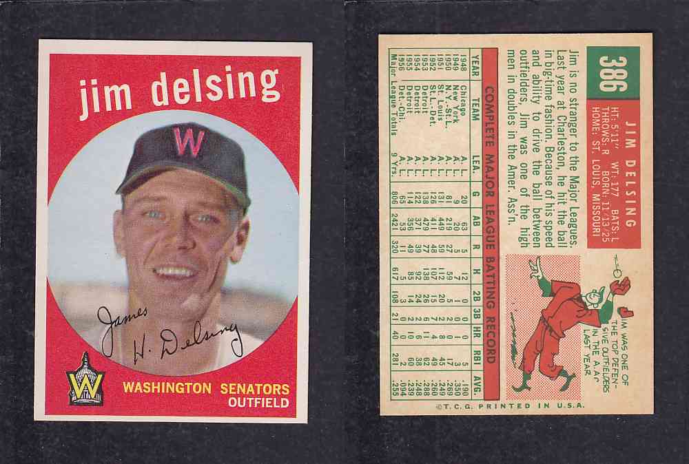 1959 TOPPS BASEBALL CARD #386   J. DELSING photo