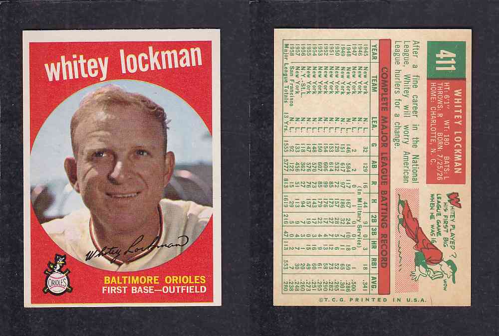 1959 TOPPS BASEBALL CARD #411   W. LOCKMAN photo