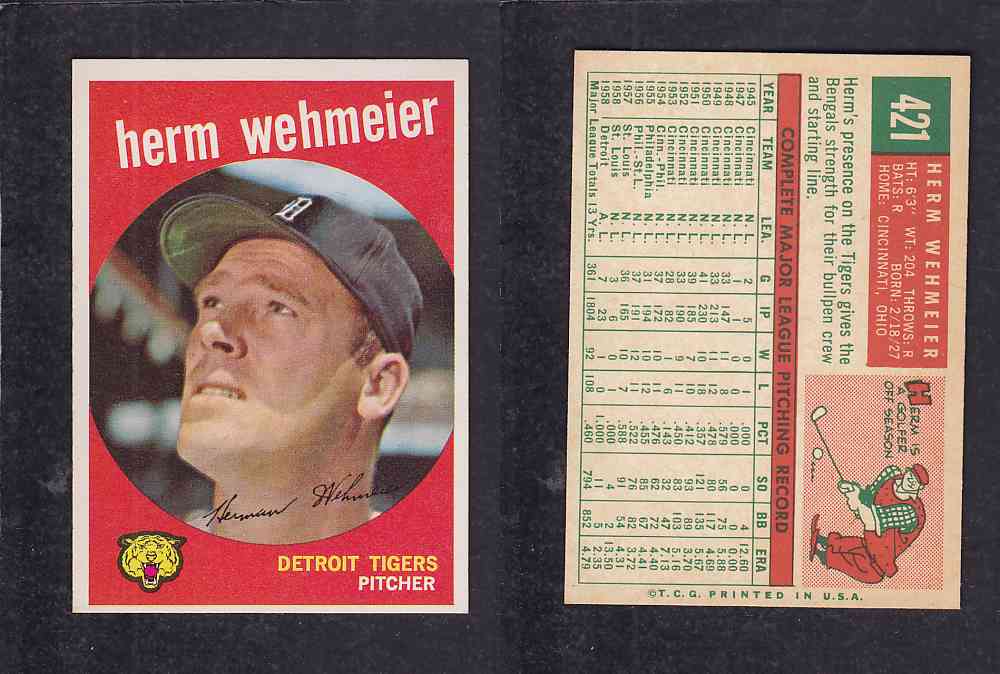 1959 TOPPS BASEBALL CARD #421   H. WEHMEIER photo