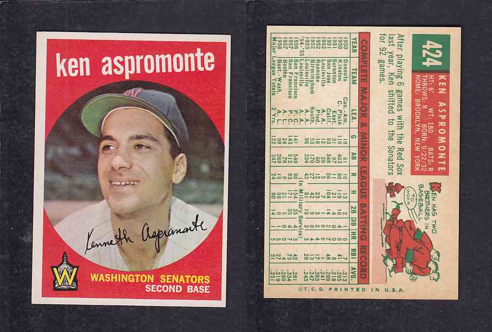 1959 TOPPS BASEBALL CARD #424   K.  ASPROMONTE photo