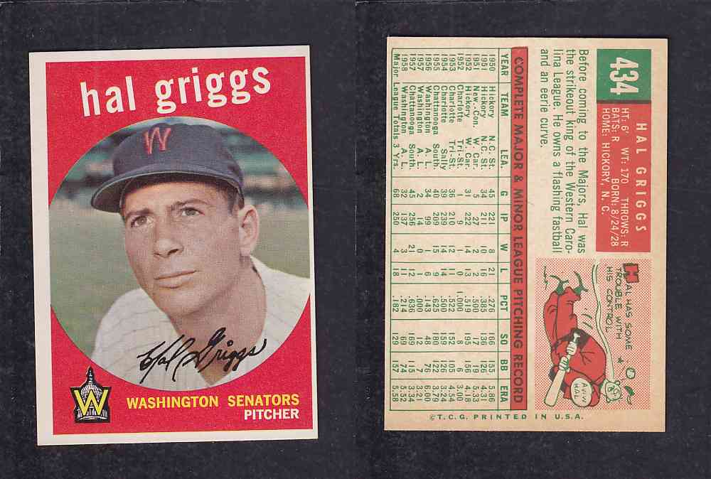 1959 TOPPS BASEBALL CARD #434   H.GRIGGS photo