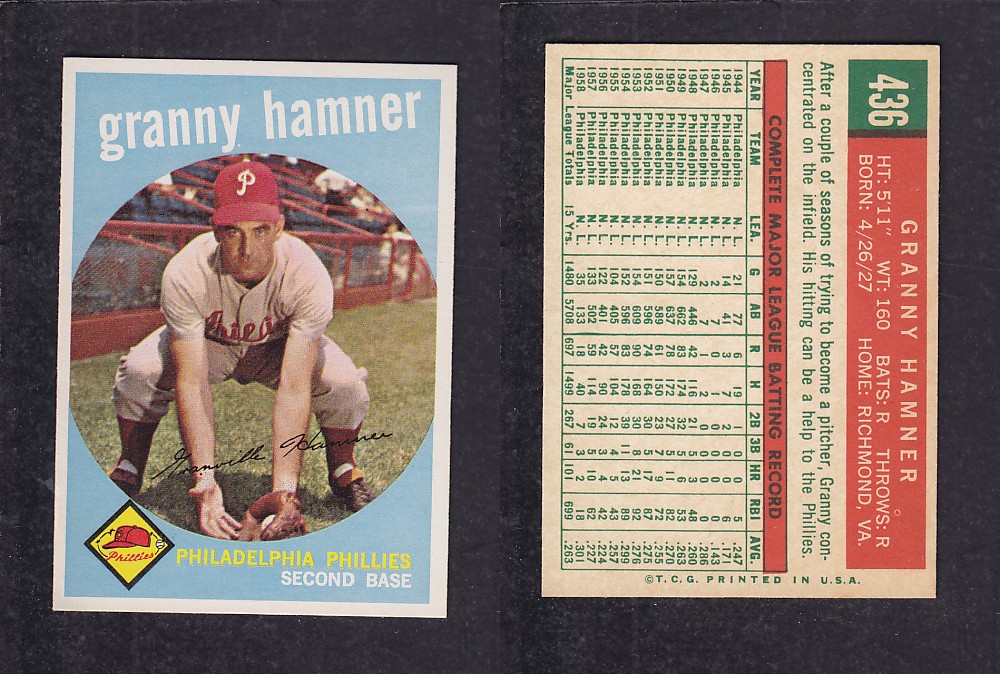 1959 TOPPS BASEBALL CARD #436  G. HAMMER photo