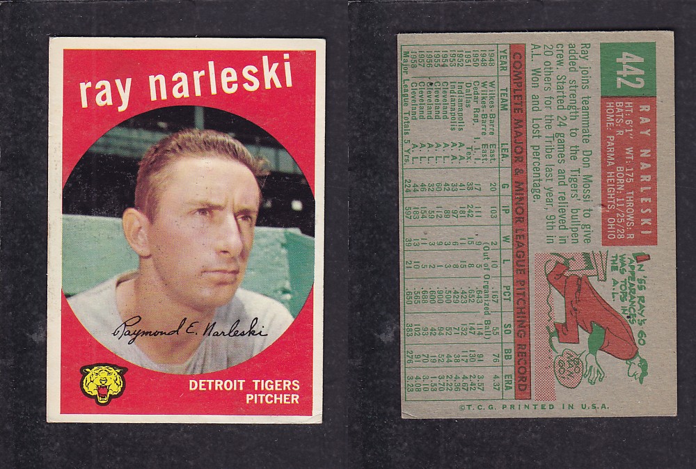 1959 TOPPS BASEBALL CARD #442  R. NARLESKI photo