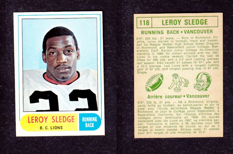 1968 CFL O-PEE-CHEE FOOTBALL CARD #118 L. SLEDGE photo