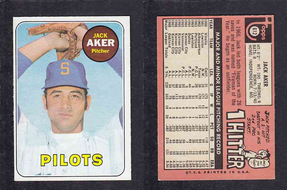 1969 TOPPS BASEBALL CARD #612 M. AKER photo