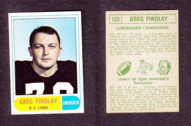1968 CFL O-PEE-CHEE FOOTBALL CARD #123 G. FINDLAY photo