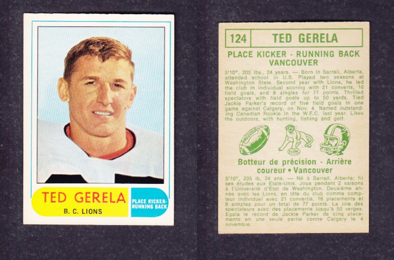 1968 CFL O-PEE-CHEE FOOTBALL CARD #124 T. GERELA photo