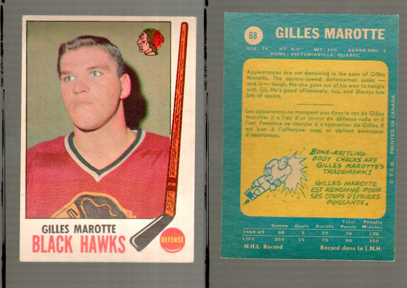 1969-70 O-PEE-CHEE HOCKEY CARD #68 GILLES MAROTTE photo