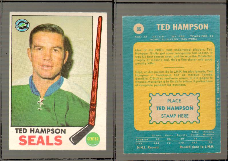 1969-70 O-PEE-CHEE HOCKEY CARD #86 TED HAMPSON photo