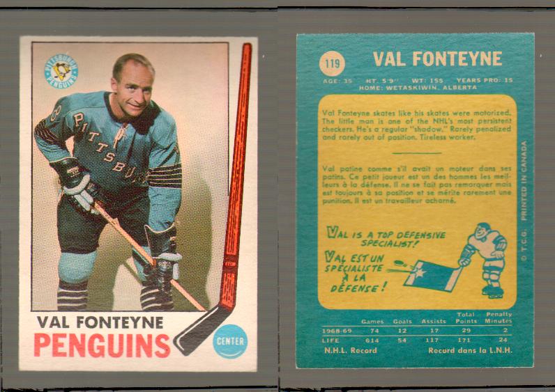 1969-70 O-PEE-CHEE HOCKEY CARD #119 VAL FONTEYNE photo