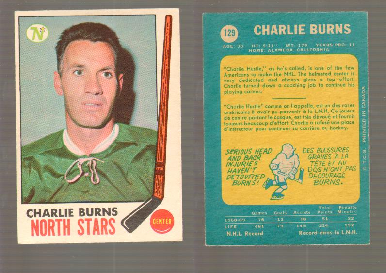 1969-70 O-PEE-CHEE HOCKEY CARD #129 CHARLIE BURNS photo