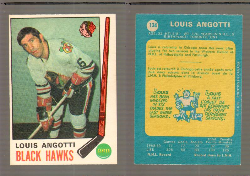 1969-70 O-PEE-CHEE HOCKEY CARD #134 LOUIS ANGOTTI photo