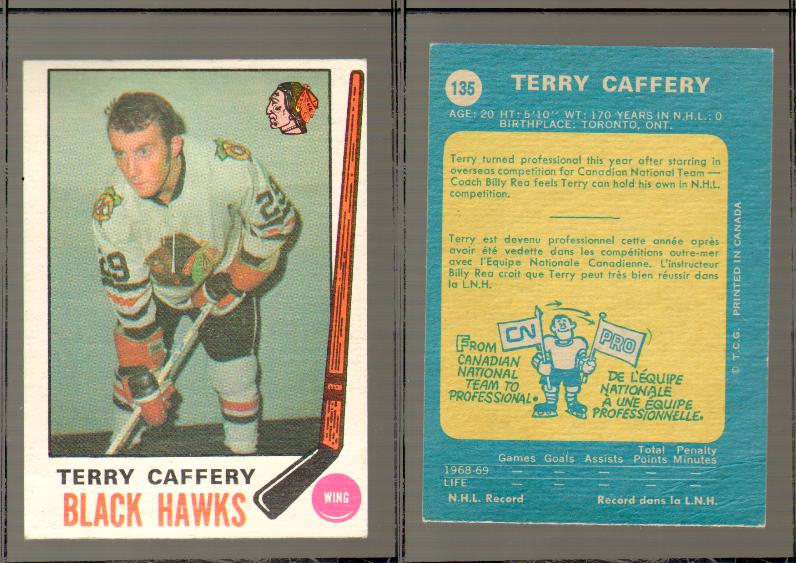 1969-70 O-PEE-CHEE HOCKEY CARD #135 TERRY CAFFERY photo