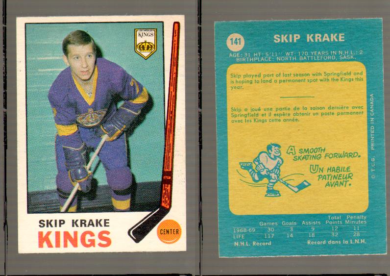 1969-70 O-PEE-CHEE HOCKEY CARD #141 SKIP KRAKE photo