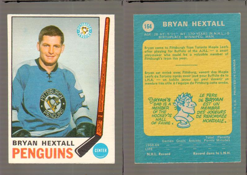 1969-70 O-PEE-CHEE HOCKEY CARD #154 BRYAN HEXTALL photo