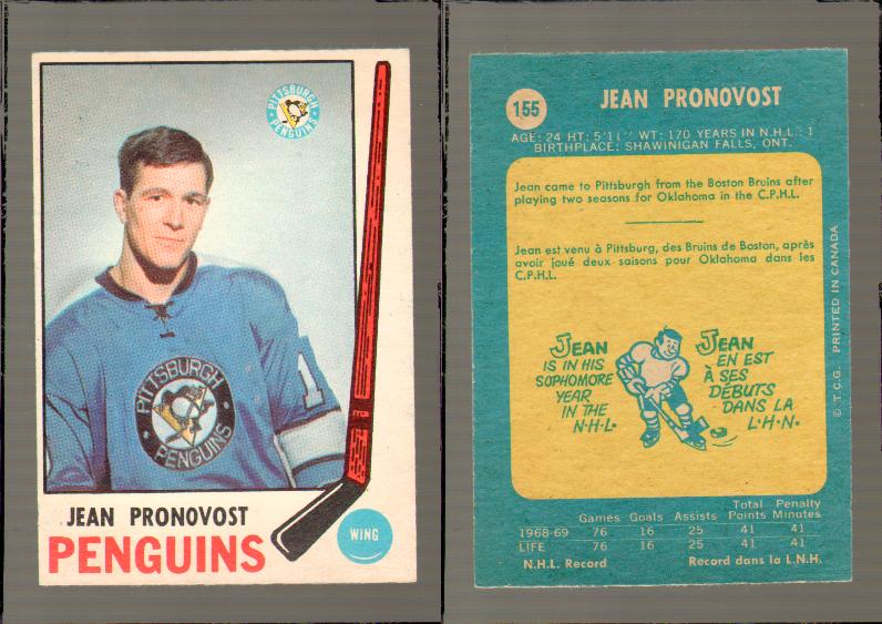 1969-70 O-PEE-CHEE HOCKEY CARD #155 JEAN PRONOVOST photo