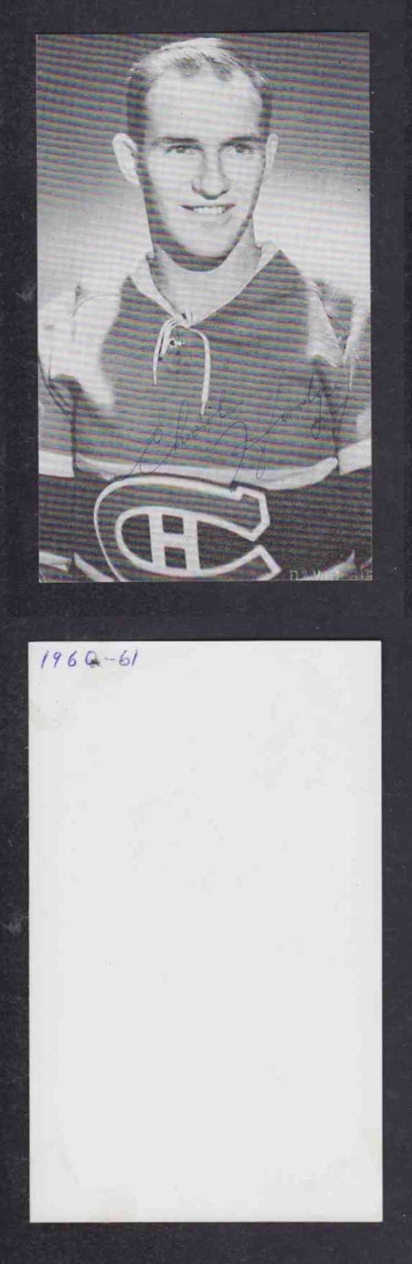 1960 'S MONTREAL CANADIENS C.HODGE  AUTOGRAPHED POST CARD  photo