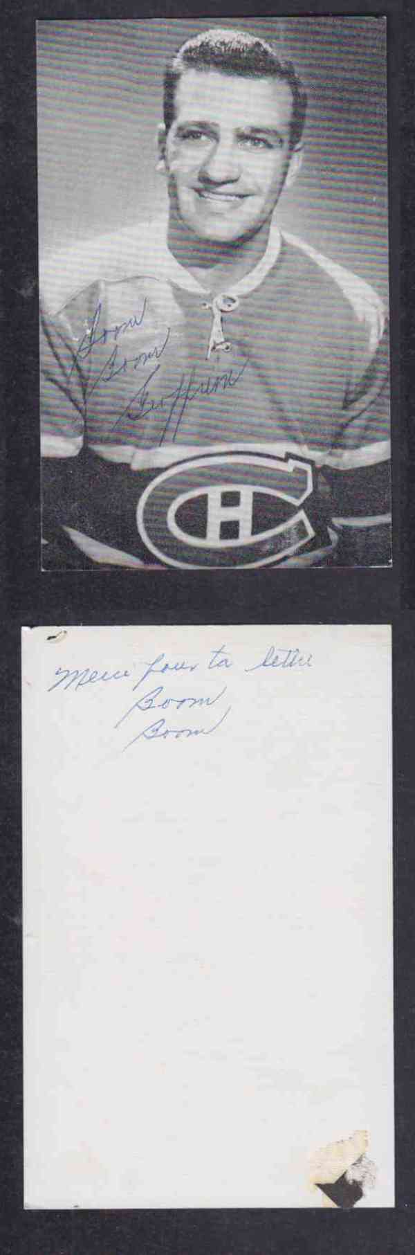 1960 'S MONTREAL CANADIENS B.GEOFFRION  AUTOGRAPHED POST CARD photo