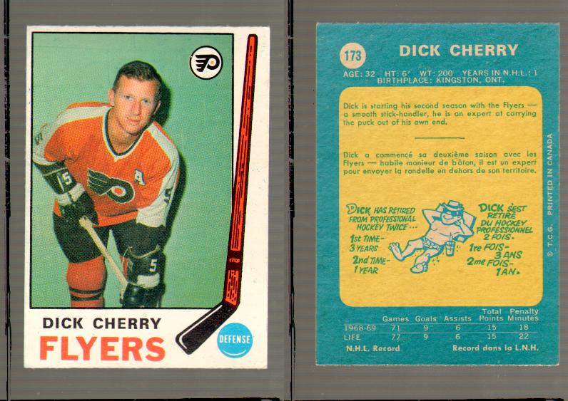 1969-70 O-PEE-CHEE HOCKEY CARD #173 DICK CHERRY photo
