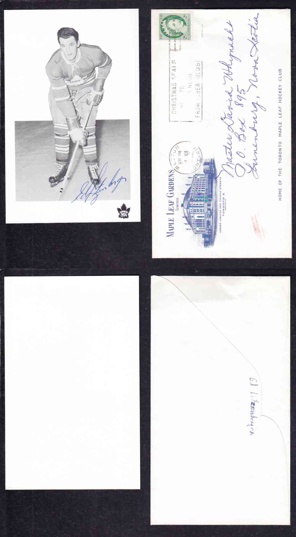 1960 'S TORONTO MAPLE LEAFS E.LITZENBERGER  AUTOGRAPHED POST CARD photo