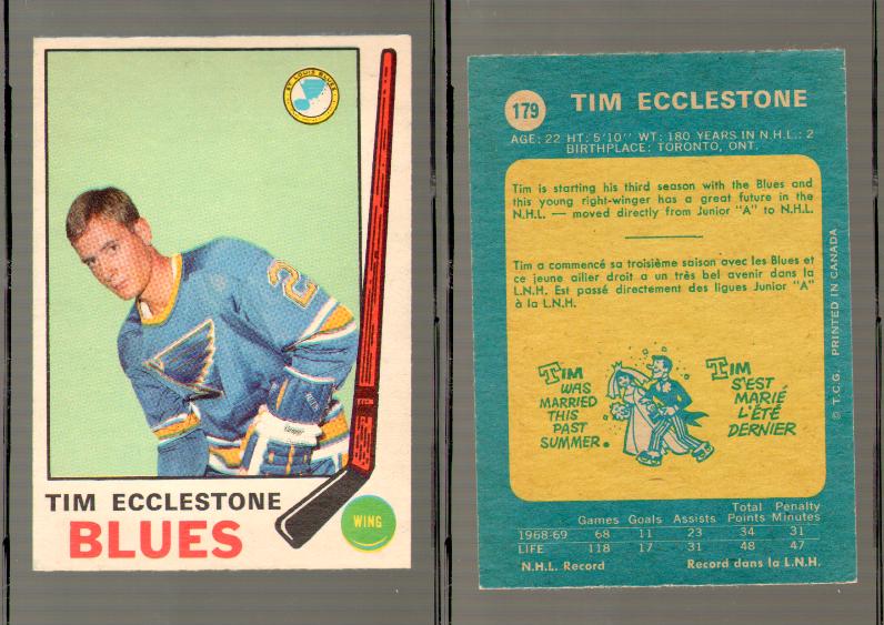 1969-70 O-PEE-CHEE HOCKEY CARD #179 TIM ECCLESTONE photo
