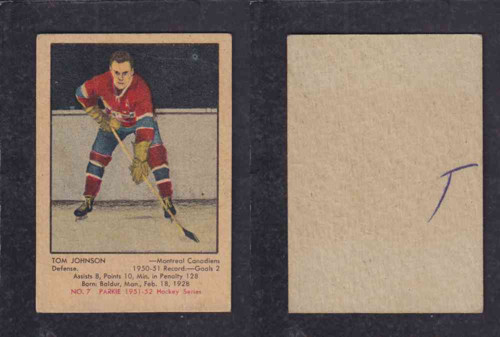 1951-52 PARKHURST HOCKEY CARD #7    T. JOHNSON photo